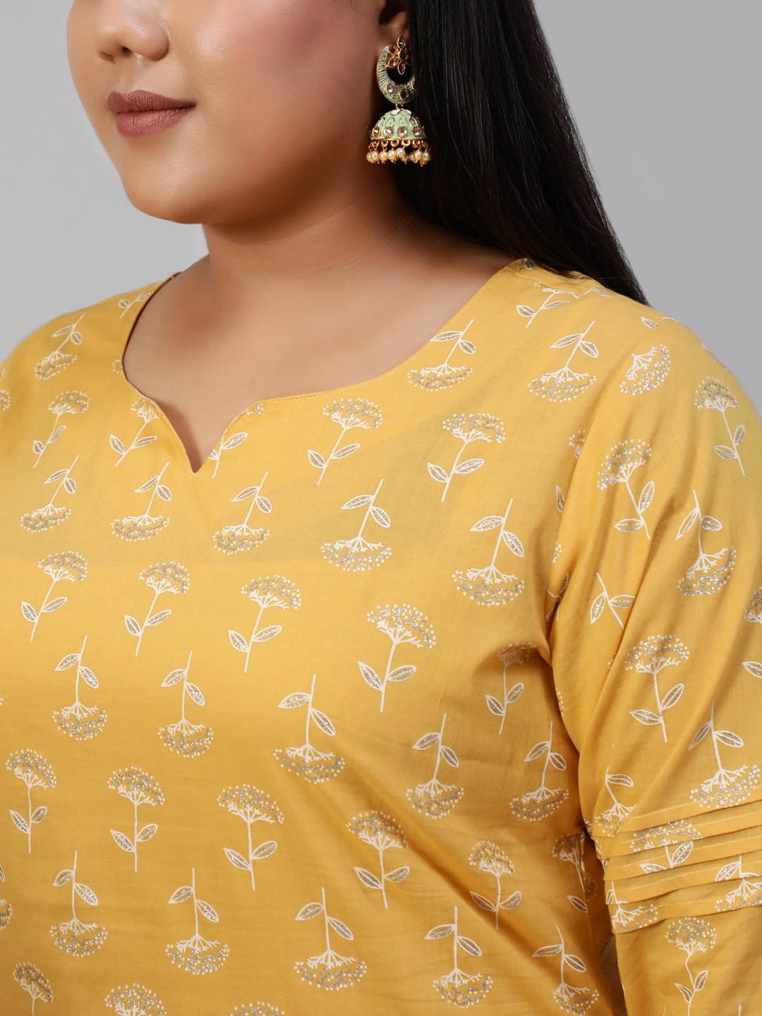 Women Yellow & Glitter Printed Straight Kurta With Plazo & Dupatta | NOZ2TOZ - Made In INDIA.