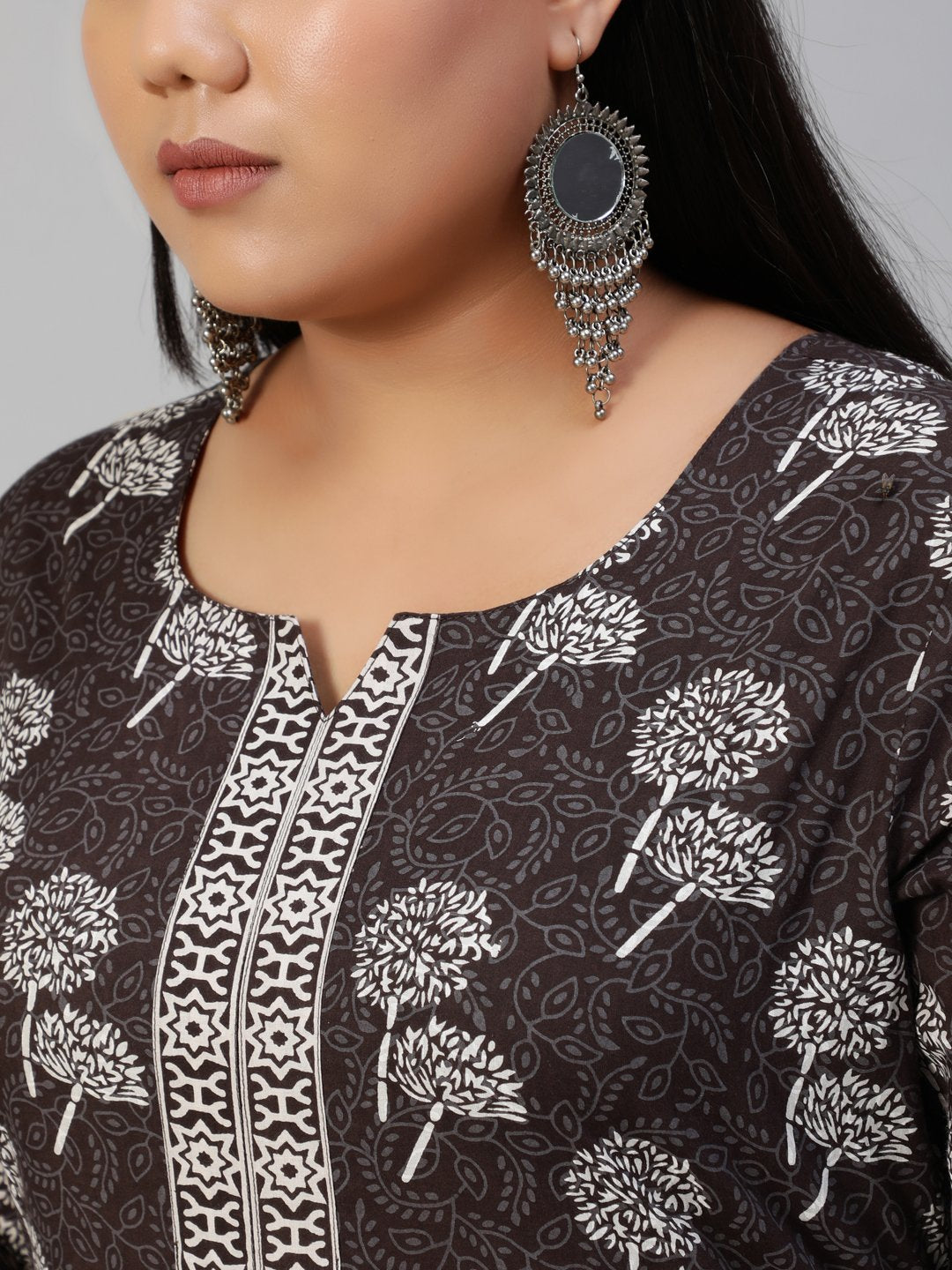 Women Dark Grey Printed Straight Kurta With Plazo & Dupatta | NOZ2TOZ - Made In INDIA.