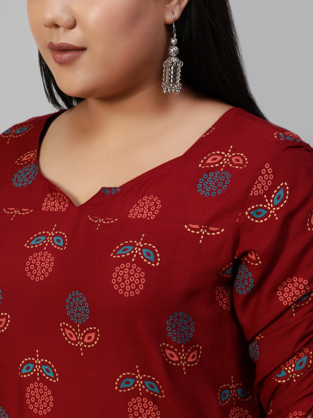 Women Maroon Printed Straight Kurta With Three Quarter Sleeves | NOZ2TOZ - Made In INDIA.