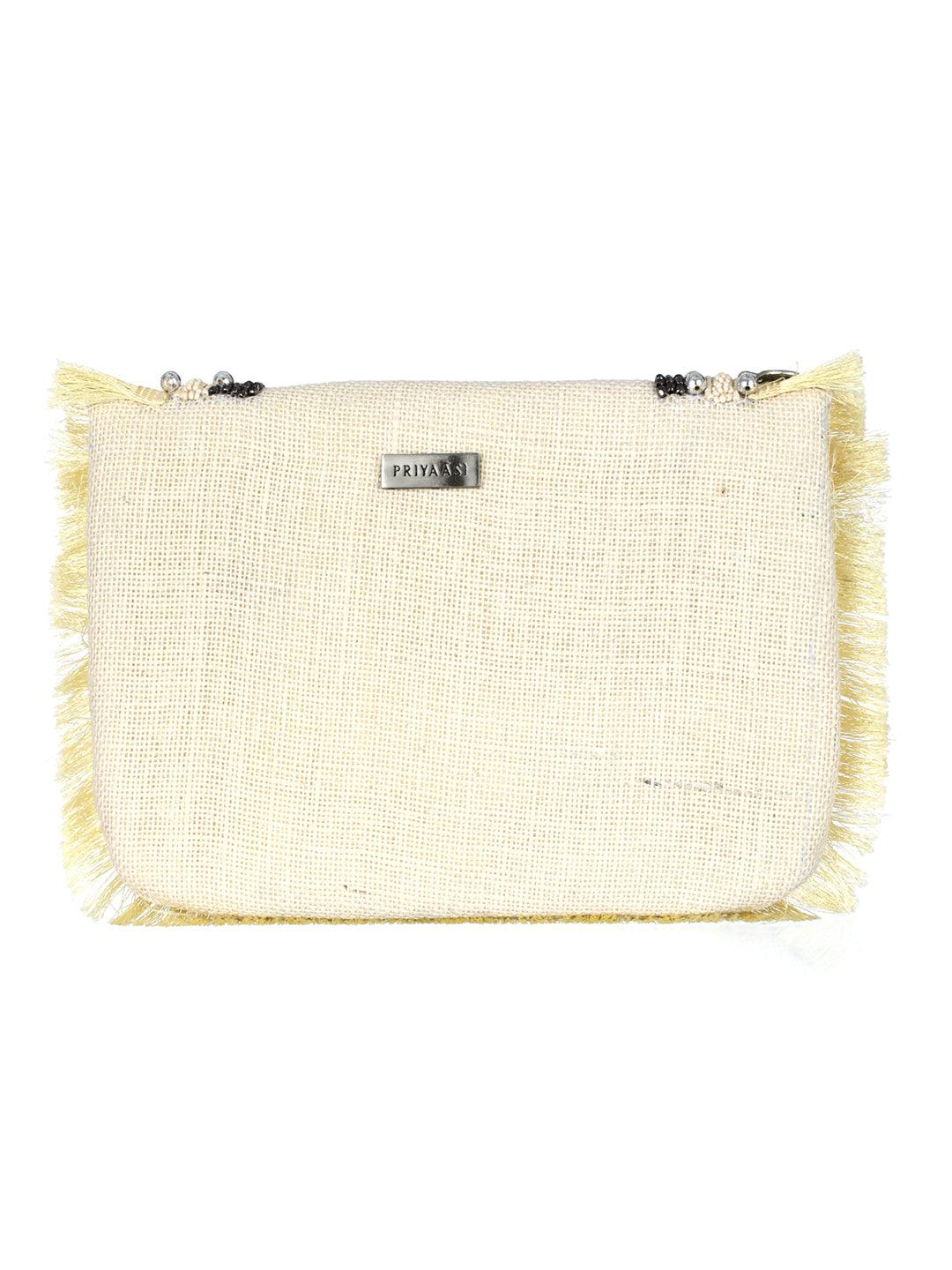 Women's Beige Coin Embellished Jute Sling Bag - Priyaasi - Indiakreations