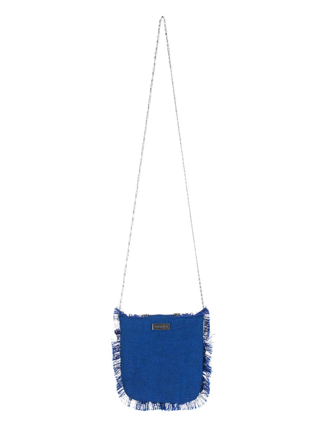 Women's Blue Coin Embellished Jute Sling Bag - Priyaasi - Indiakreations