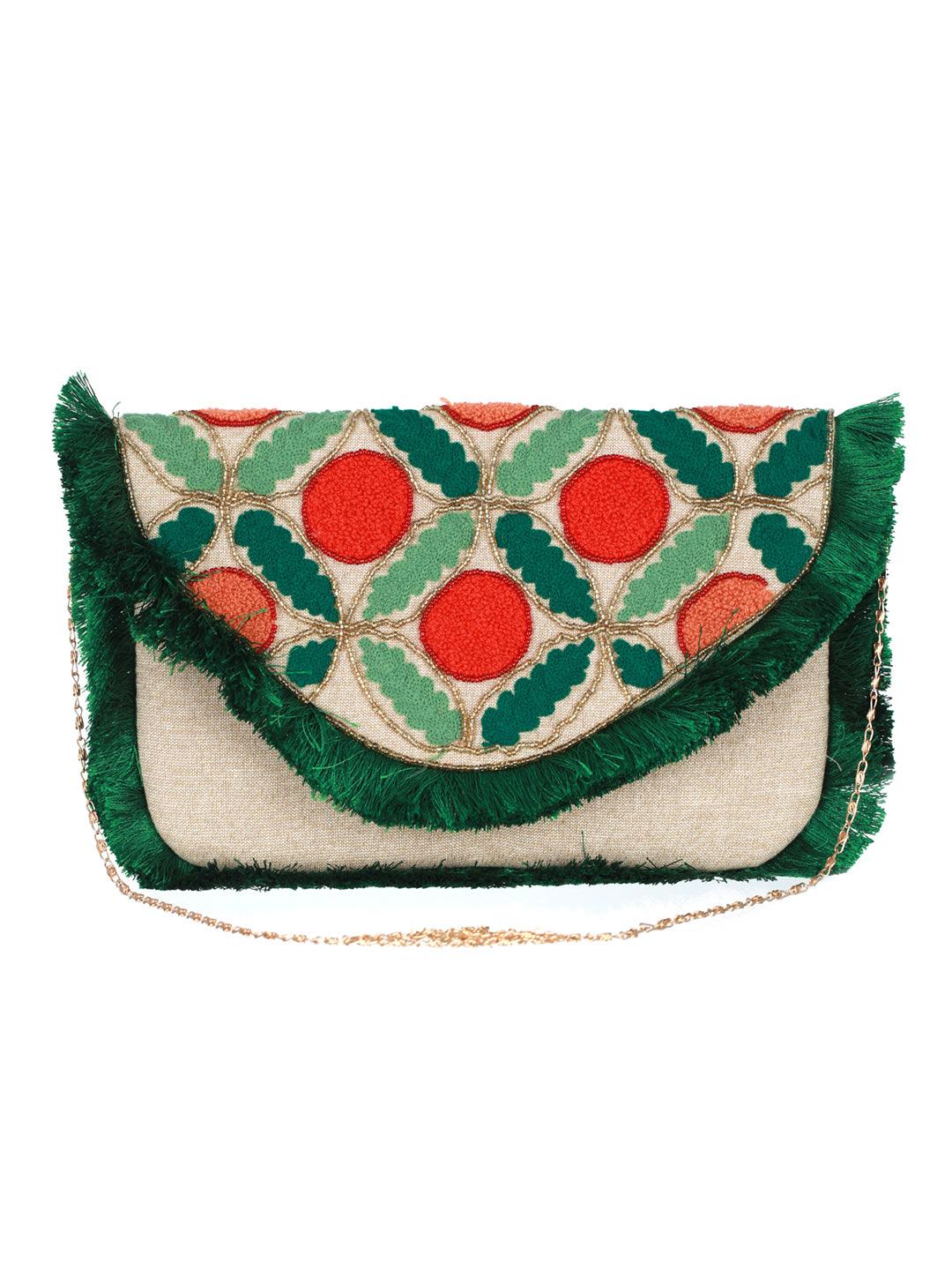 Women's Green Embroidered Sling Bag - Priyaasi - Indiakreations