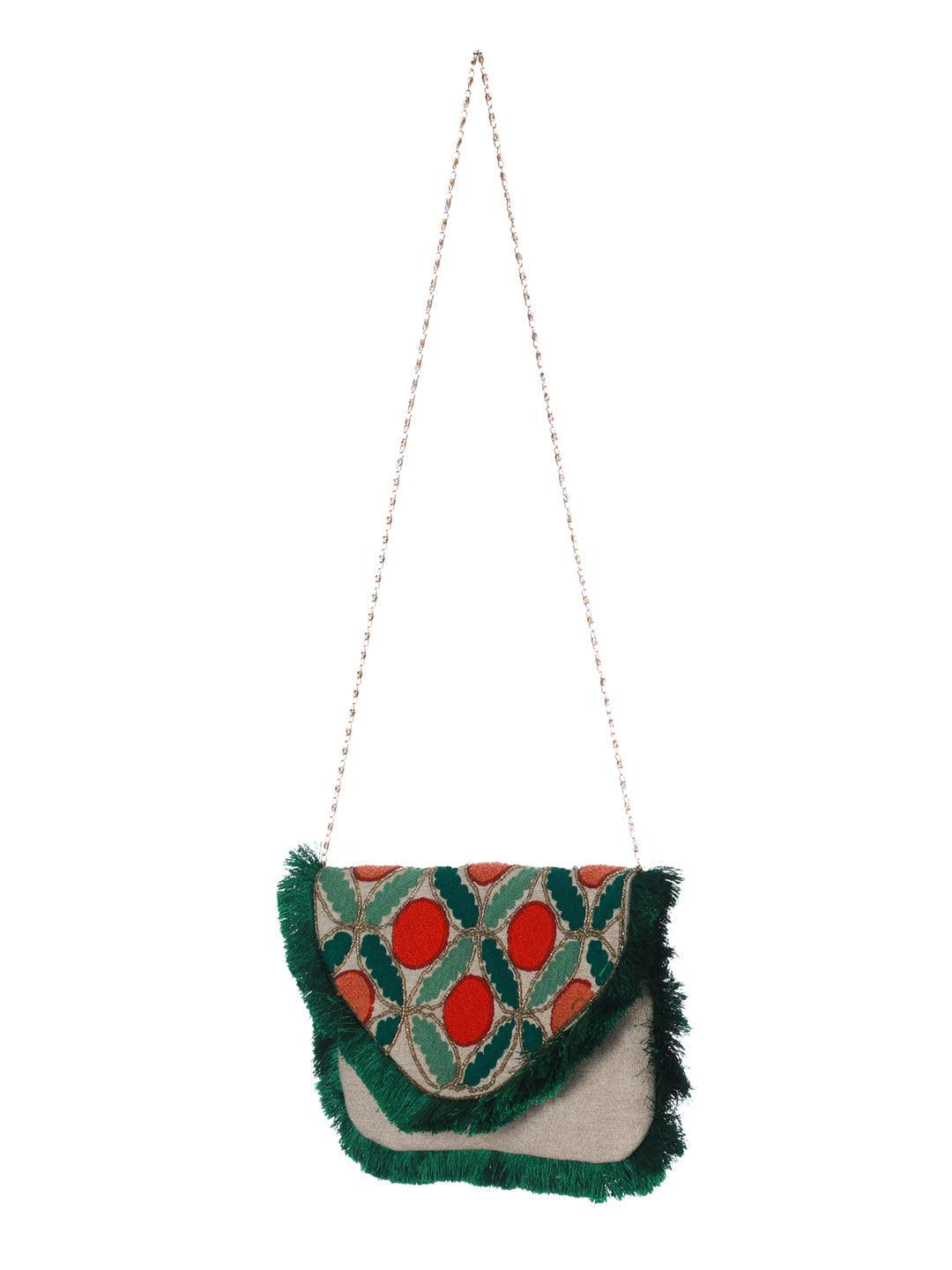 Women's Green Embroidered Sling Bag - Priyaasi - Indiakreations