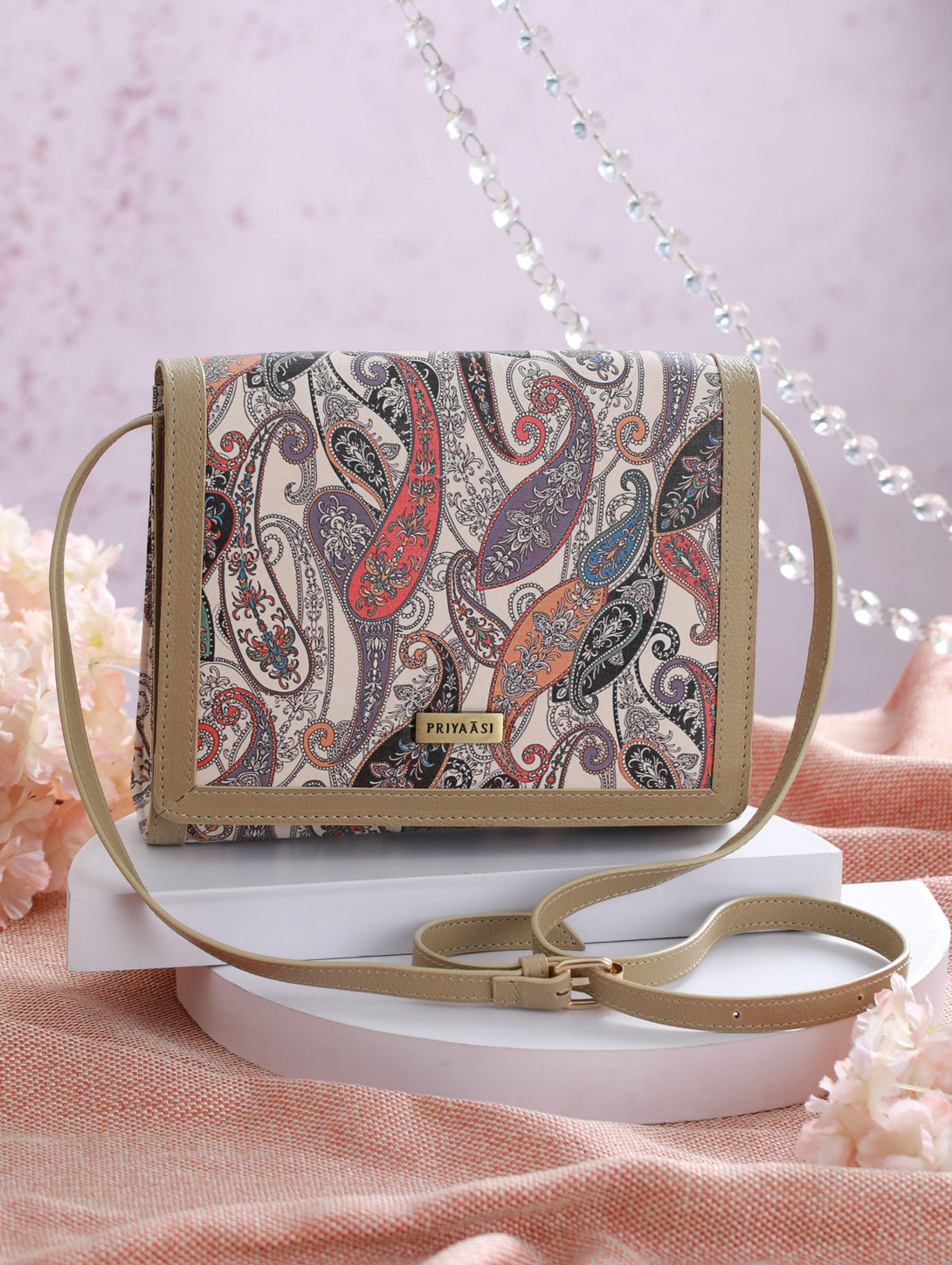 Women's Paisley Kalamkari Floral Sling Bag - Priyaasi - Indiakreations