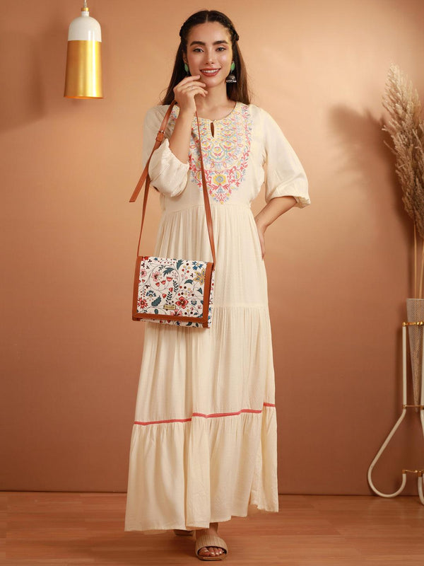 Women's White Tropical Floral Sling Bag - Priyaasi - Indiakreations