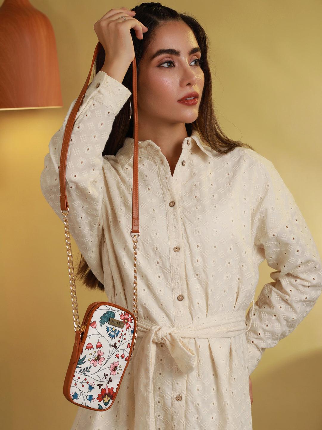 Women's White Tropical Floral Cross Body Bag - Priyaasi - Indiakreations