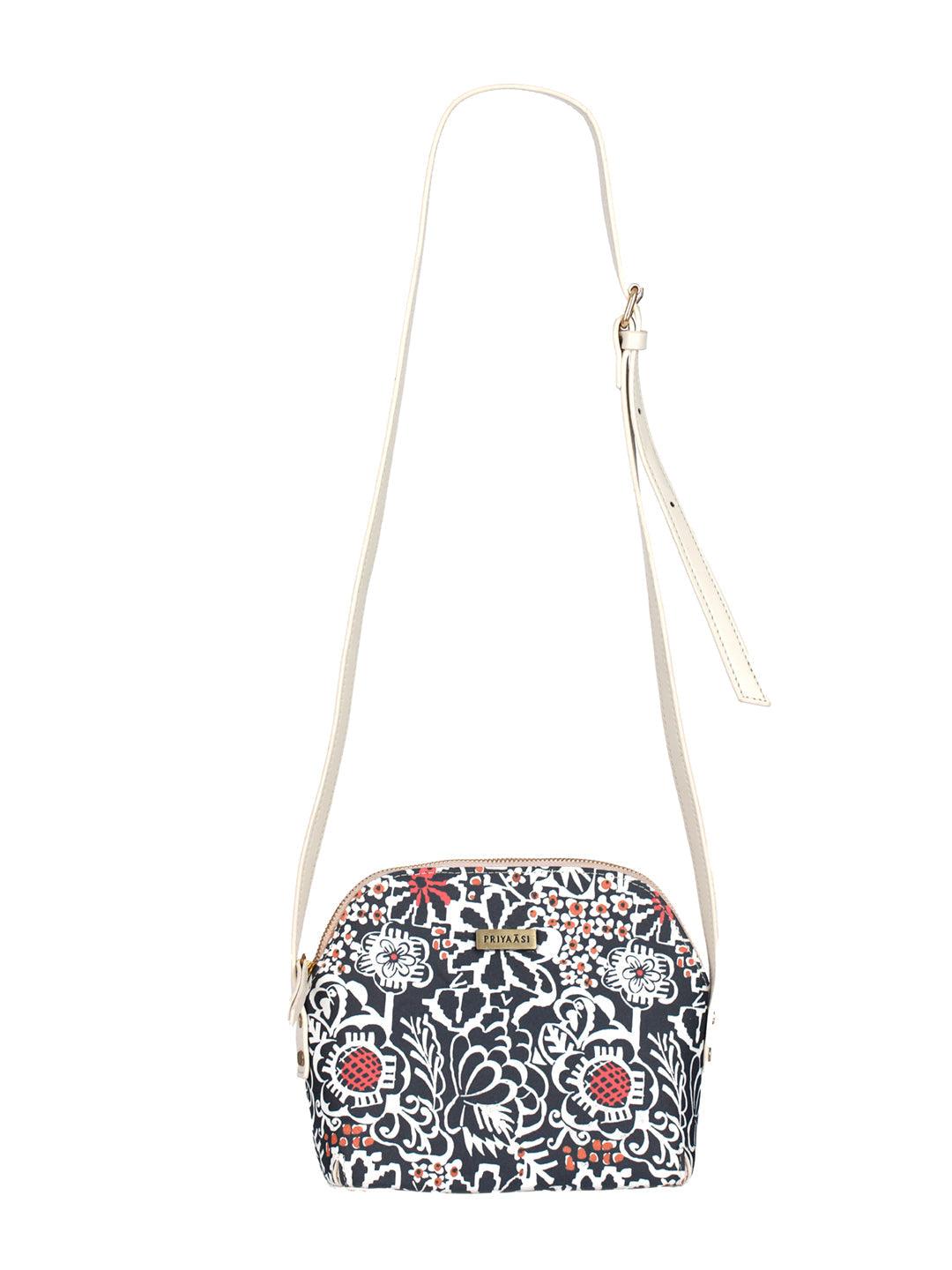 Women's Black Floral Motif Sling Bag - Priyaasi - Indiakreations