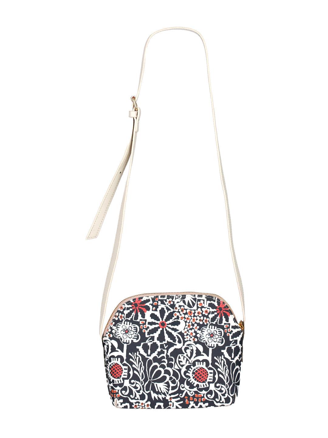 Women's Black Floral Motif Sling Bag - Priyaasi - Indiakreations