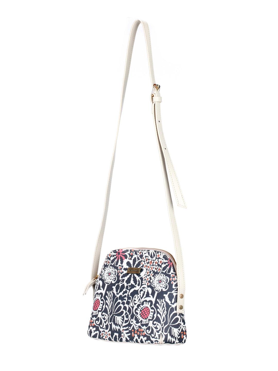 Women's Black Floral Motif Sling Bag - Priyaasi - Indiakreations