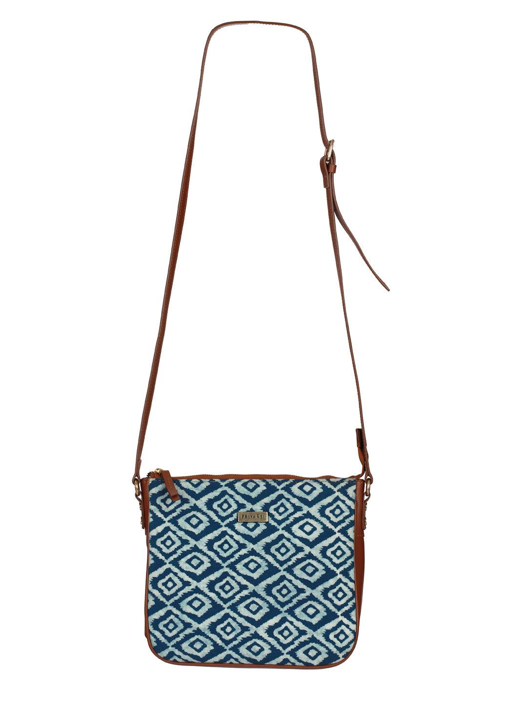 Women's Blue Ikat Shibori Print Sling Bag - Priyaasi - Indiakreations