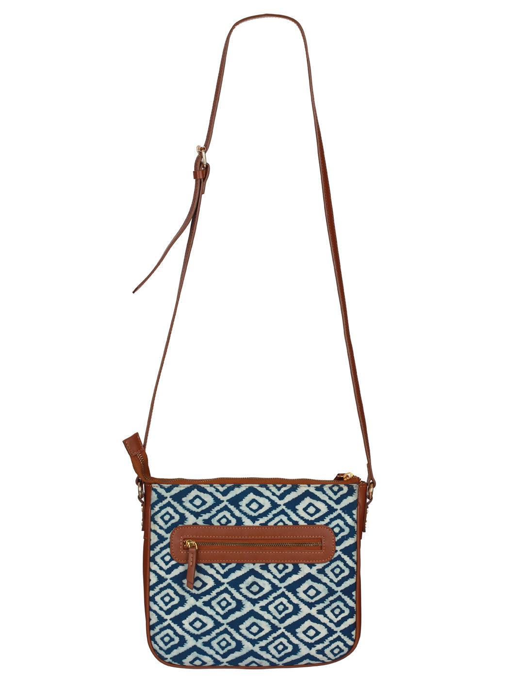 Women's Blue Ikat Shibori Print Sling Bag - Priyaasi - Indiakreations