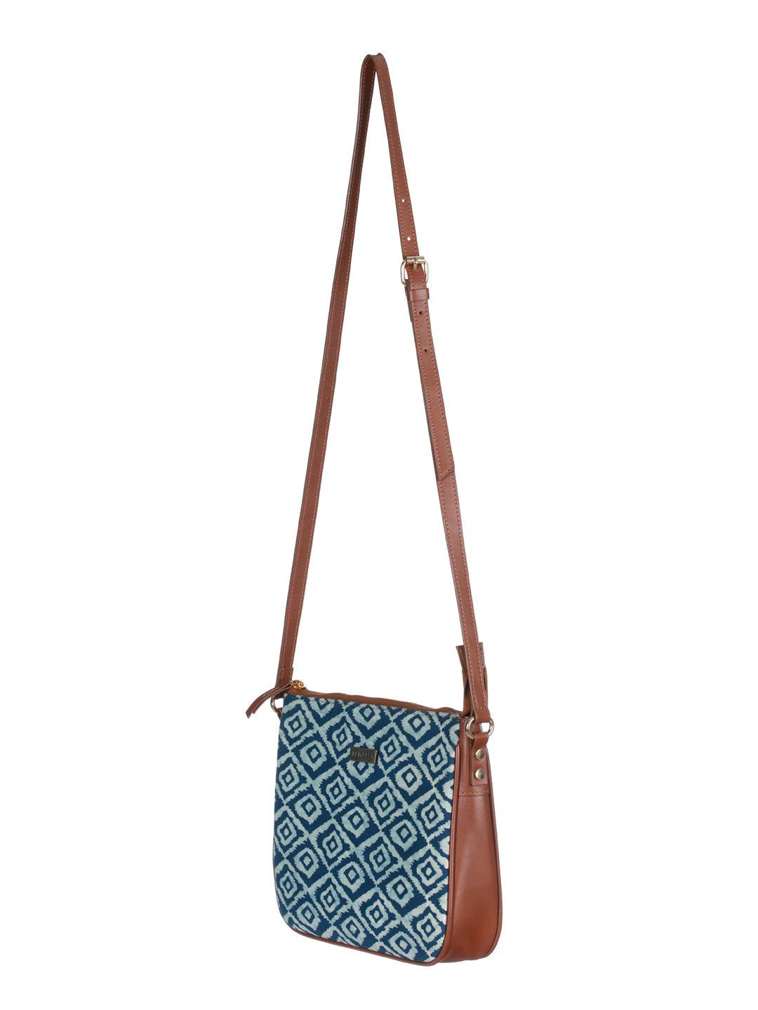 Women's Blue Ikat Shibori Print Sling Bag - Priyaasi - Indiakreations