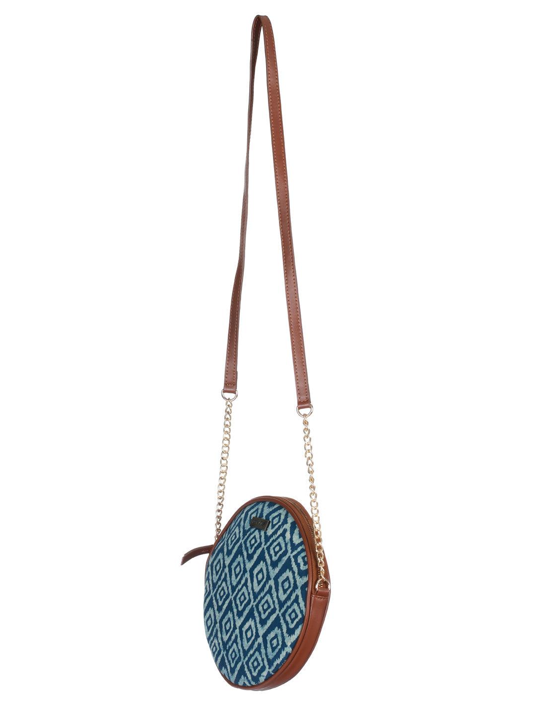 Women's Blue Ikat Round Cross Body Bag - Priyaasi - Indiakreations