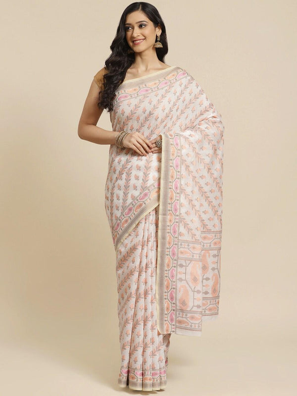 Women's Banarasi White Woven Design Work Wear Saree - Indethnic - Indiakreations