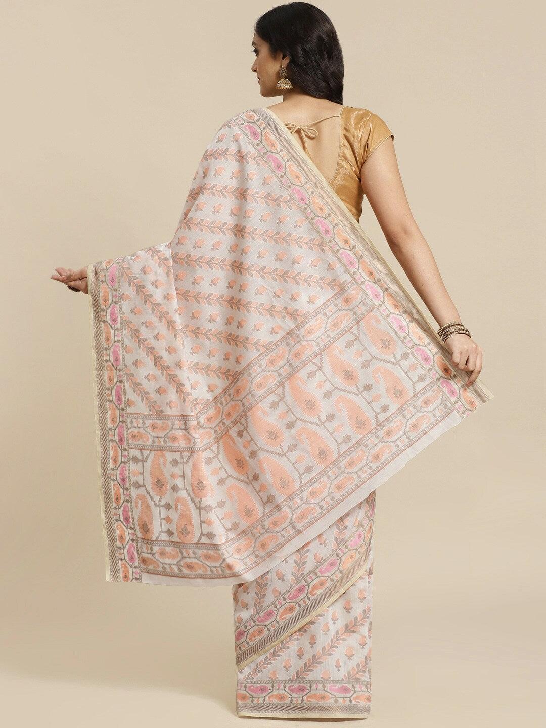 Women's Banarasi White Woven Design Work Wear Saree - Indethnic - Indiakreations