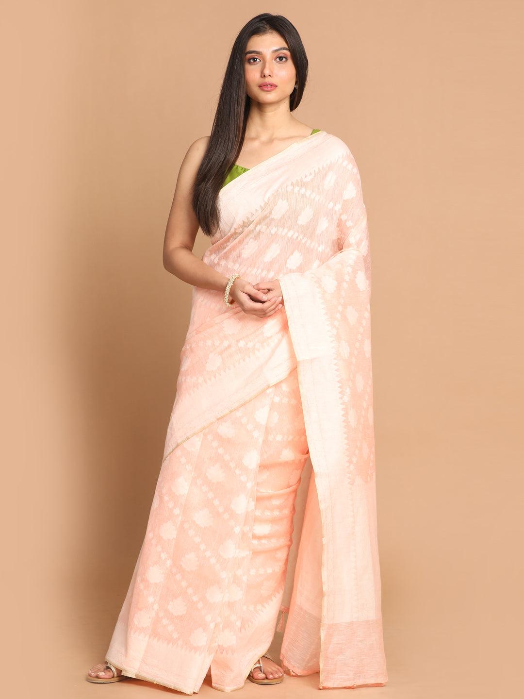 Women's Banarasi Pink Woven Design Work Wear Saree - Indethnic - Indiakreations