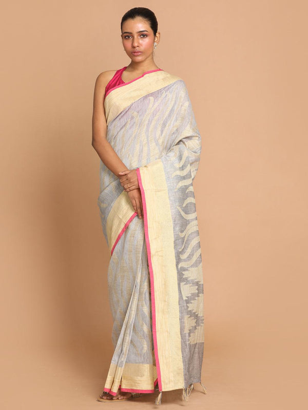 Women's Banarasi Steel Grey Woven Design Work Wear Saree - Indethnic - Indiakreations