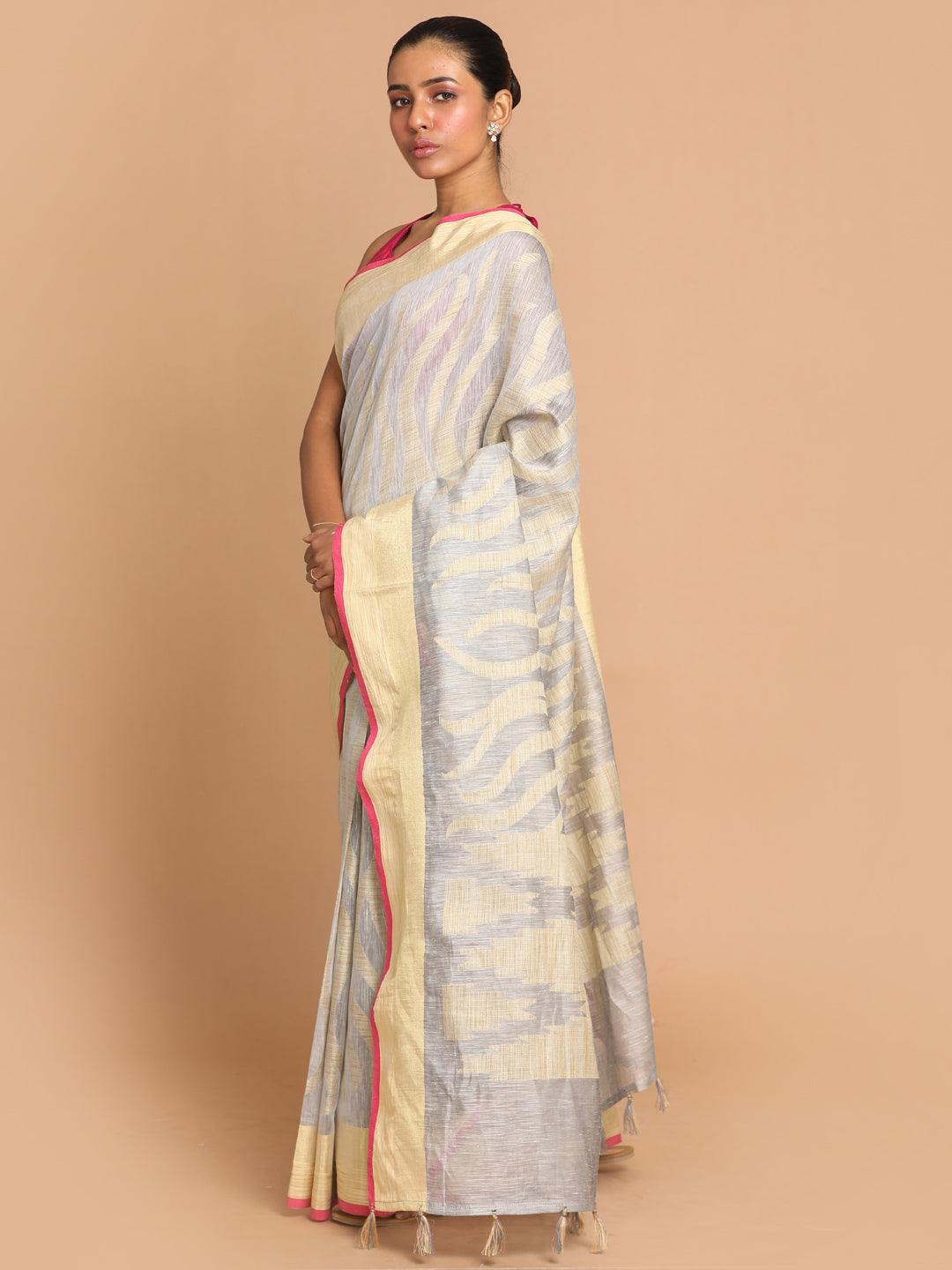 Women's Banarasi Steel Grey Woven Design Work Wear Saree - Indethnic - Indiakreations