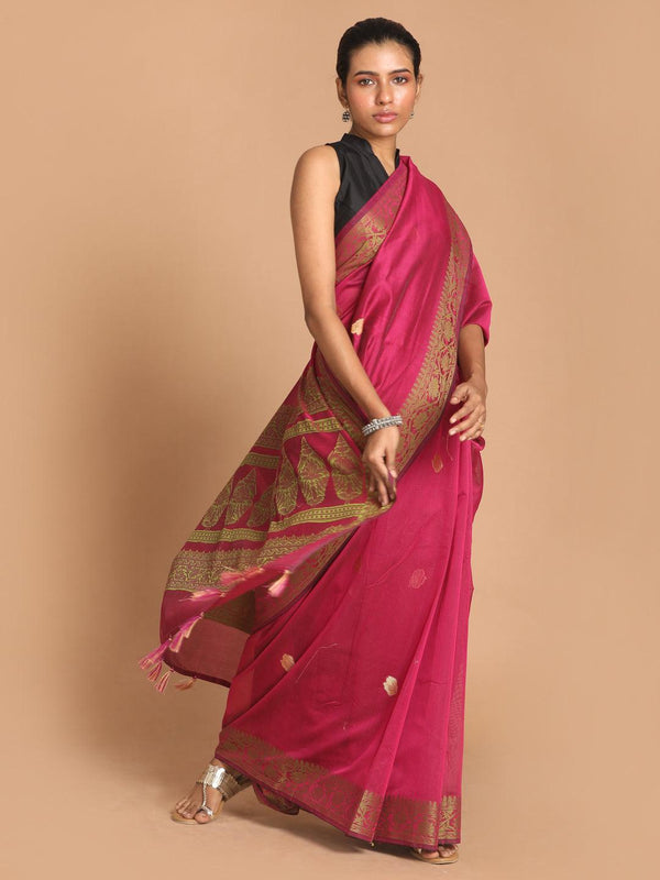 Women's Banarasi Magenta Woven Design Festive Wear Saree - Indethnic - Indiakreations