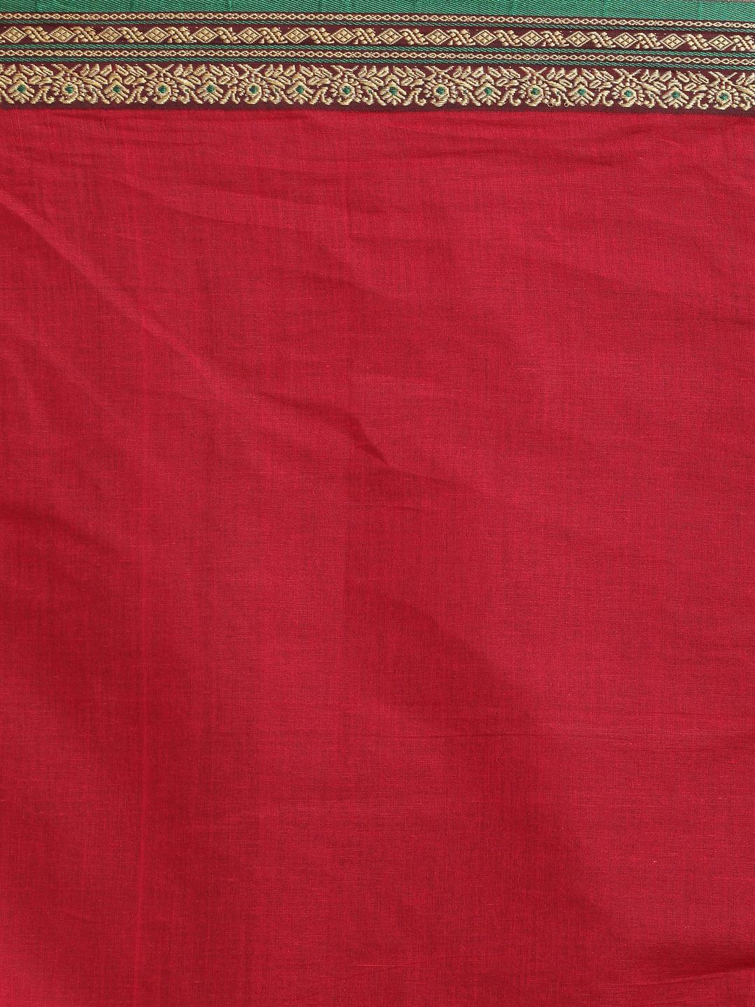 Women's Red Pure Cotton Solid Saree - Indethnic - Indiakreations