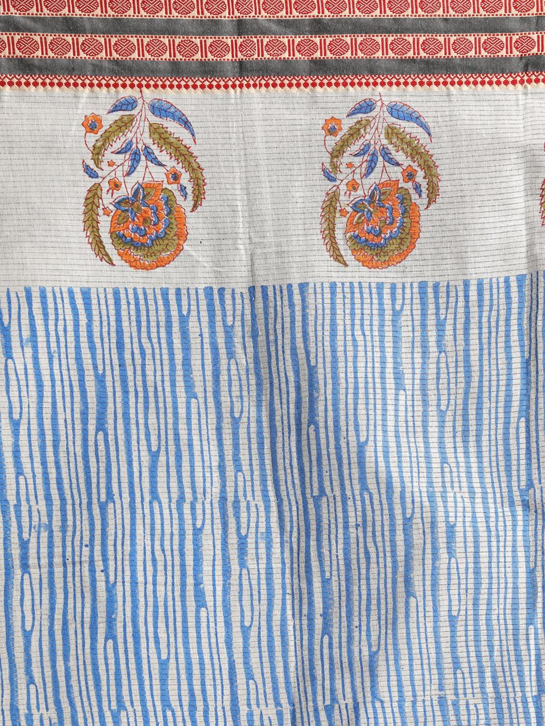 Women's Printed Pure Cotton Saree In Blue - Indethnic - Indiakreations