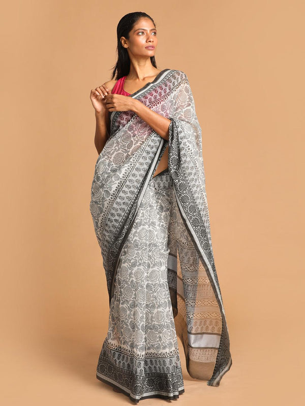 Women's Printed Super Net Saree In Black - Indethnic - Indiakreations