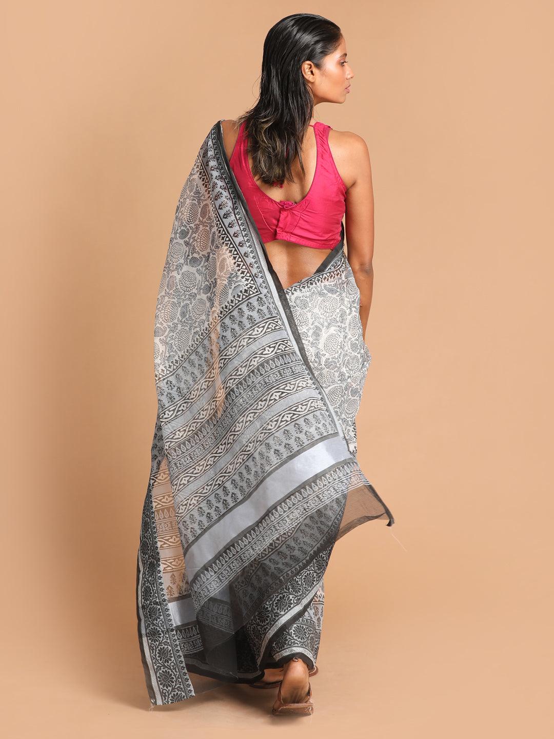 Women's Printed Super Net Saree In Black - Indethnic - Indiakreations