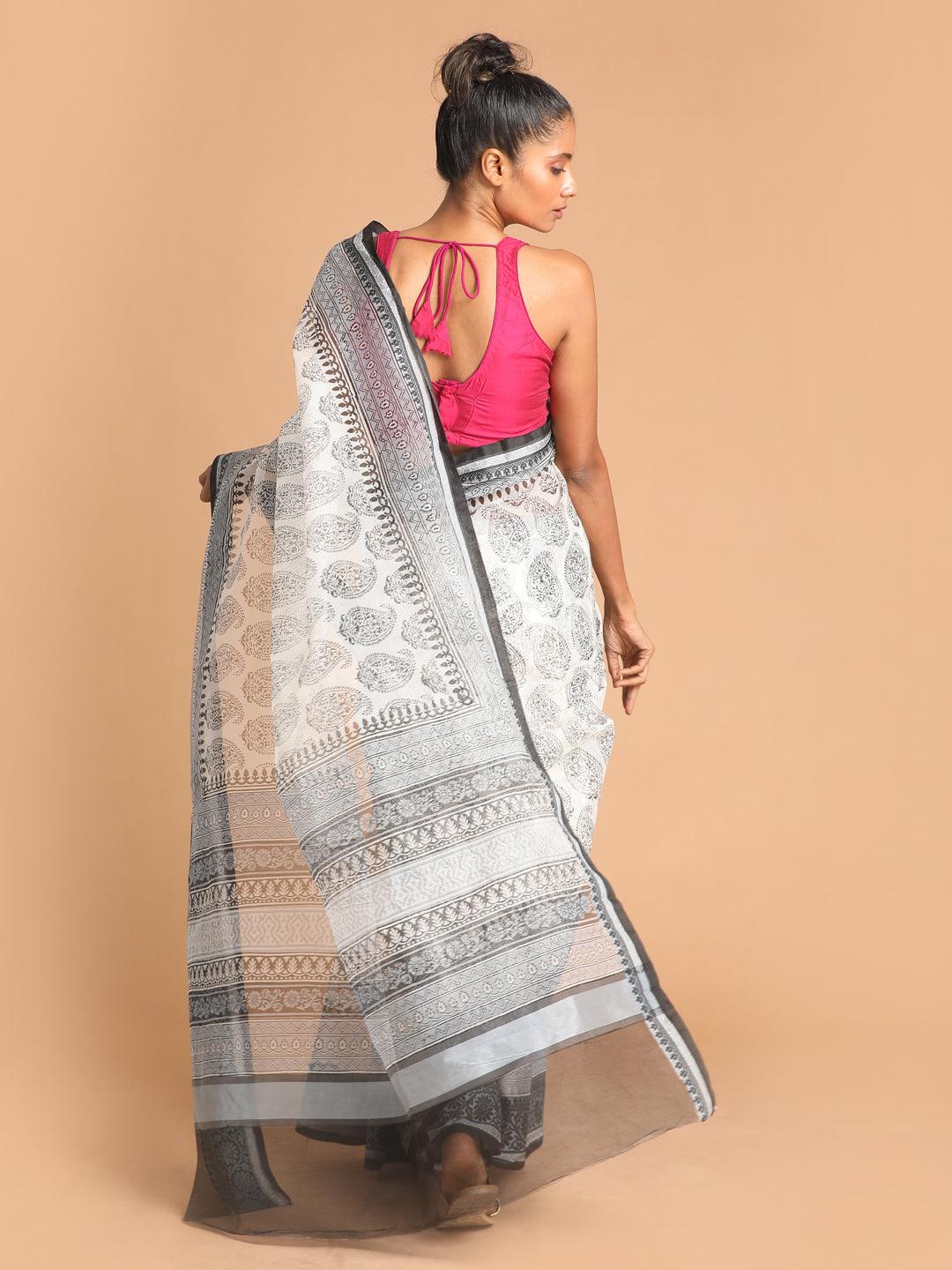 Women's Printed Super Net Saree In Black - Indethnic - Indiakreations