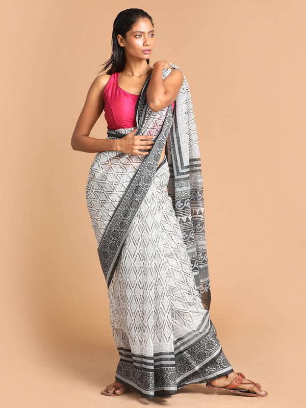 Women's Printed Super Net Saree In Black - Indethnic - Indiakreations