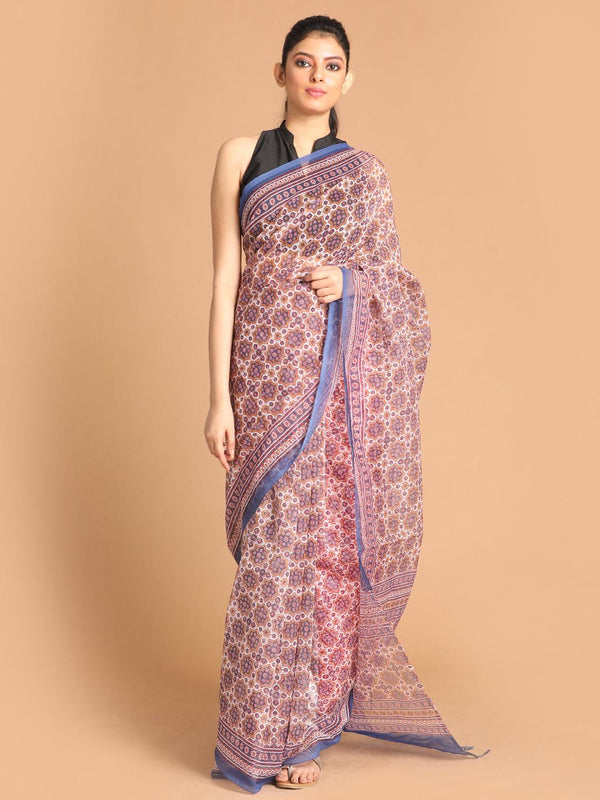 Women's Printed Super Net Saree In Blue - Indethnic - Indiakreations