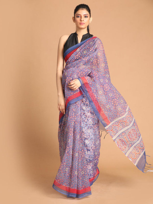 Women's Printed Super Net Saree In Blue - Indethnic - Indiakreations