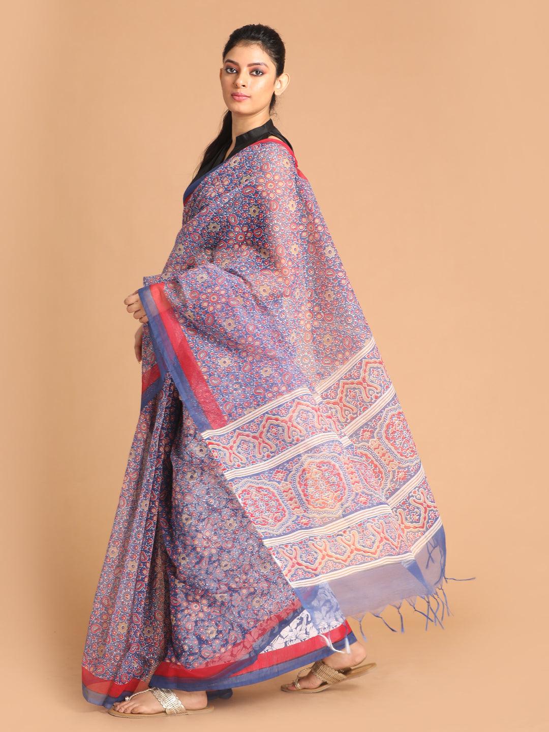 Women's Printed Super Net Saree In Blue - Indethnic - Indiakreations