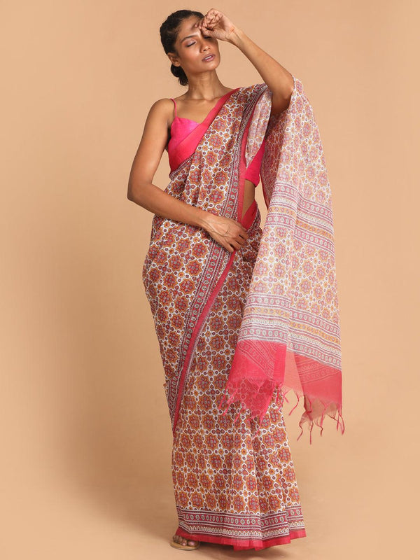 Women's Printed Super Net Saree In Maroon - Indethnic - Indiakreations