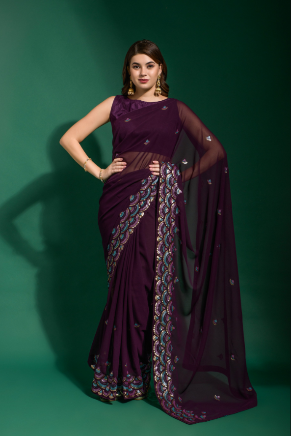 Women's Purple Designer Saree Collection - Dwija Fashion