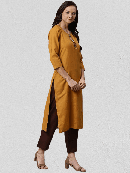 KSUT Mustard Brown & Brown Solid Kurta with Trousers - Indiakreations