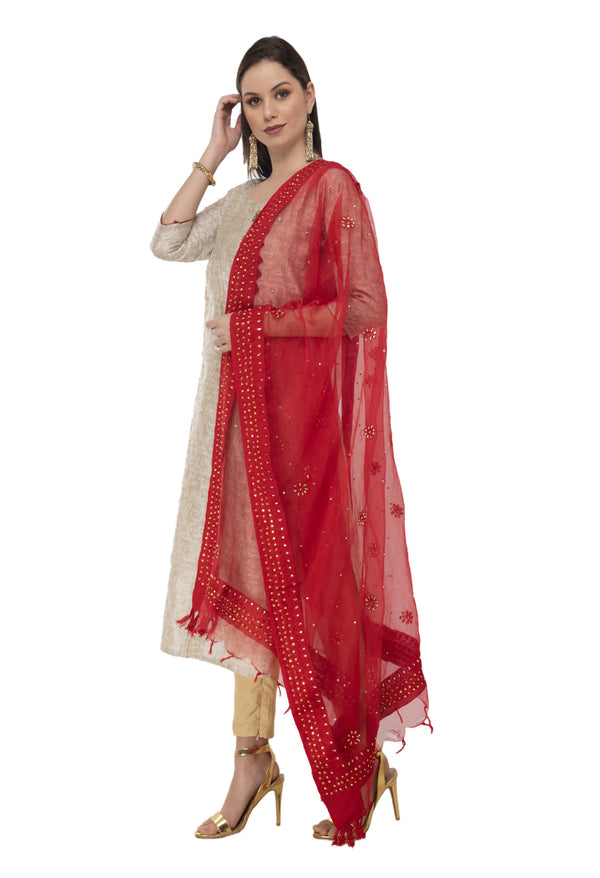 Women's Orgenza Nug Embroidery Red Dupatta & Chunni Mfd0003 - Moeza