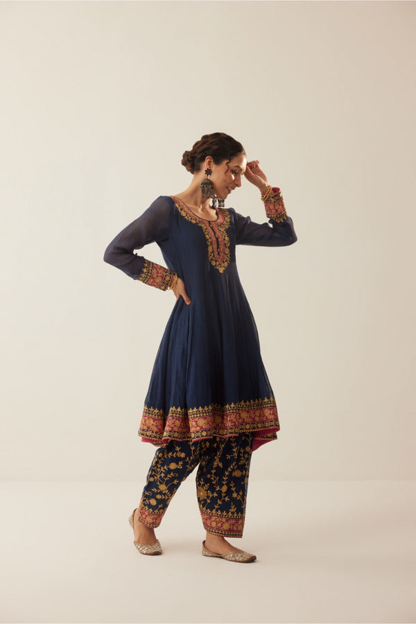 Gauhar Blue Aari Anarkali With Salwar Set