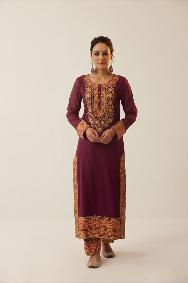 Gauhar Purple Aari Straight Suit Set