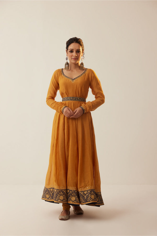 Gauhar Mustard Aari Anarkali Set