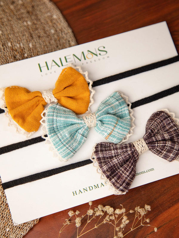 Girl's Sky Baby Girl Toddler Handmade Bow Hair Bands pack of 3 - HALEMONS - Indiakreations