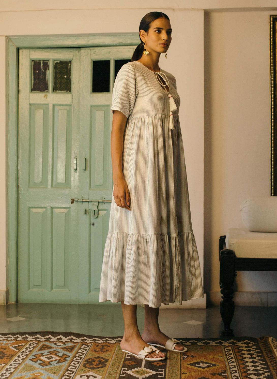 Women's Tapioca Gathered Midi Dress - The Burnt Soul - Indiakreations