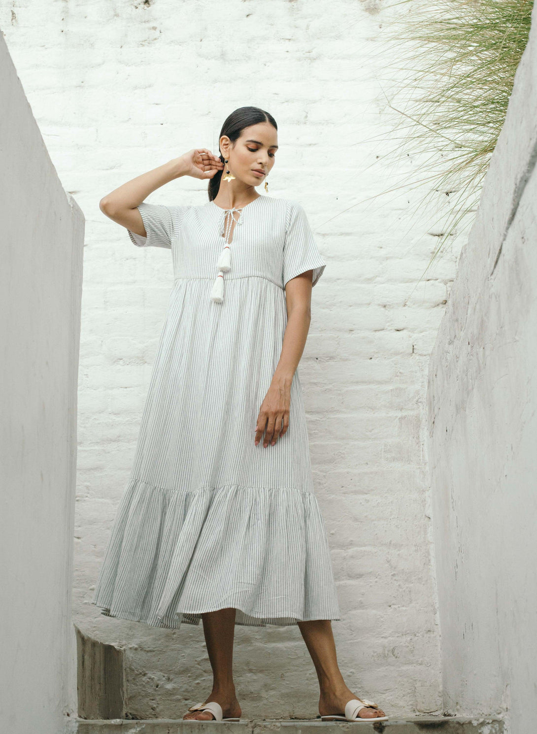 Women's Tapioca Gathered Midi Dress - The Burnt Soul - Indiakreations