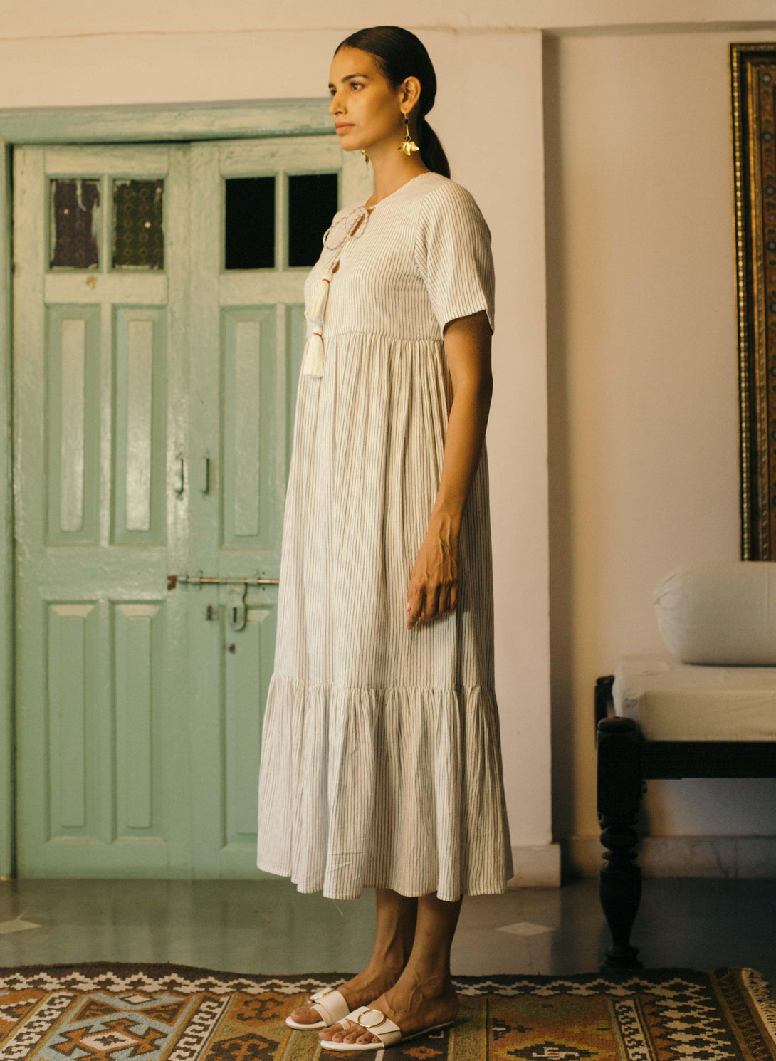 Women's Tapioca Gathered Midi Dress - The Burnt Soul - Indiakreations