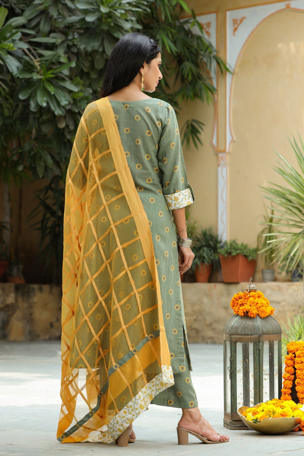 Marigold Cotton Suit Set with Dupatta