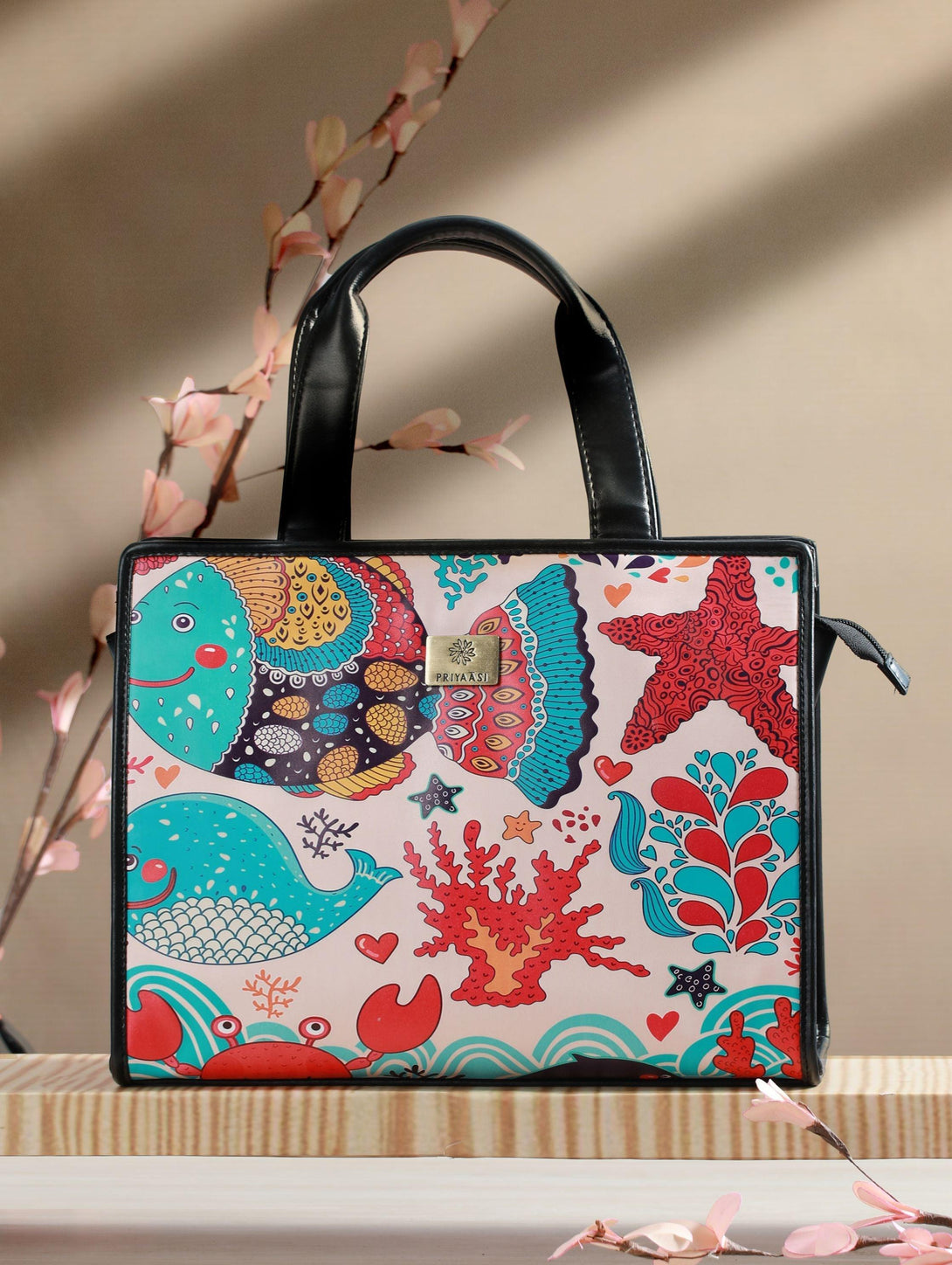 Women's Artistic Marine Digital Print Tote Bag - Priyaasi - Indiakreations