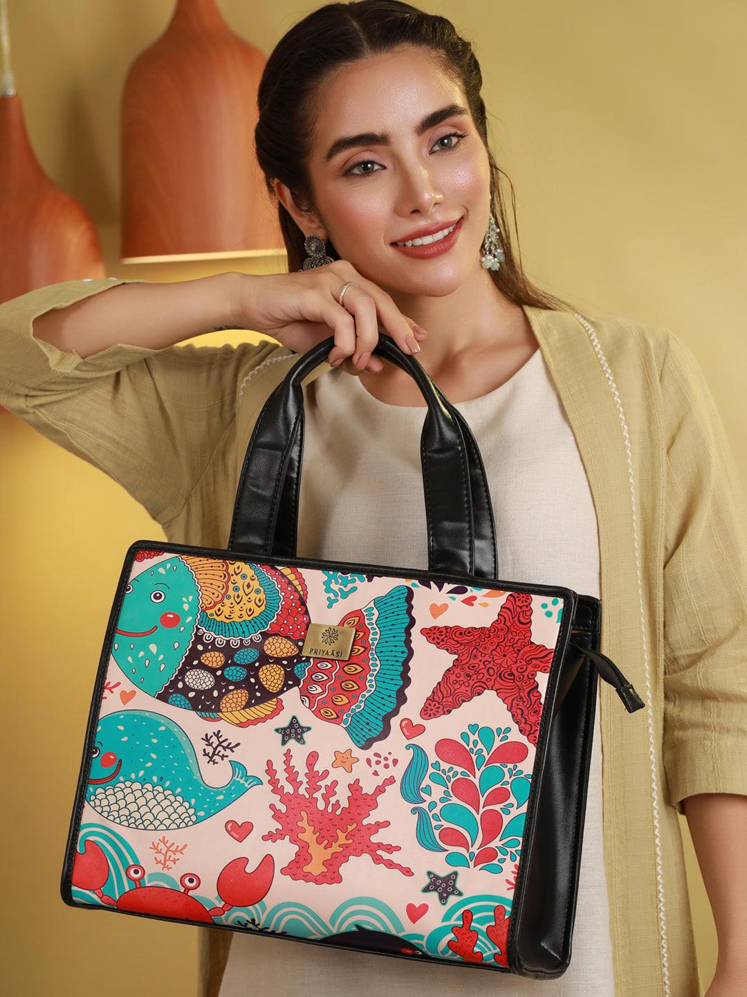 Women's Artistic Marine Digital Print Tote Bag - Priyaasi - Indiakreations