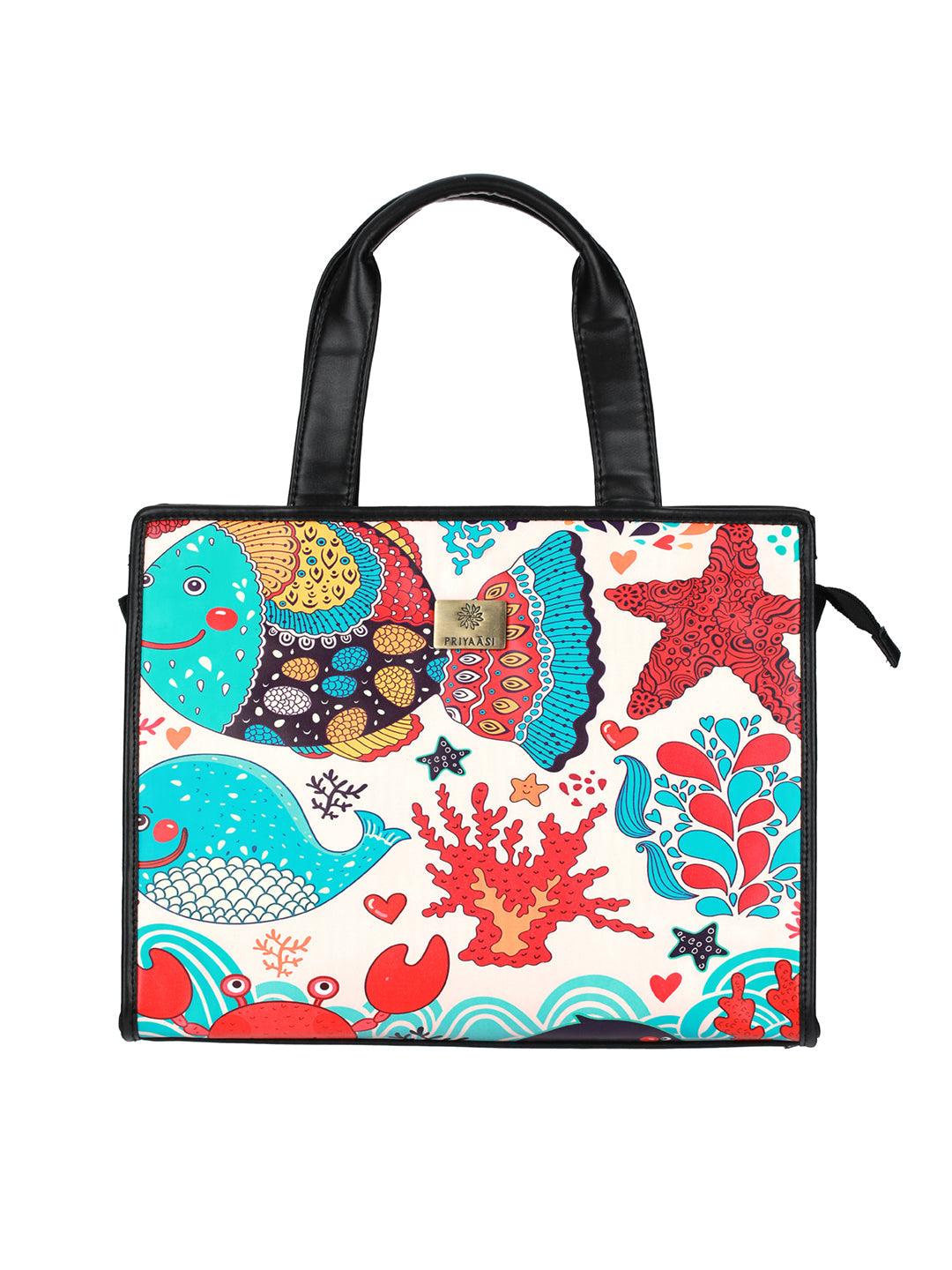 Women's Artistic Marine Digital Print Tote Bag - Priyaasi - Indiakreations