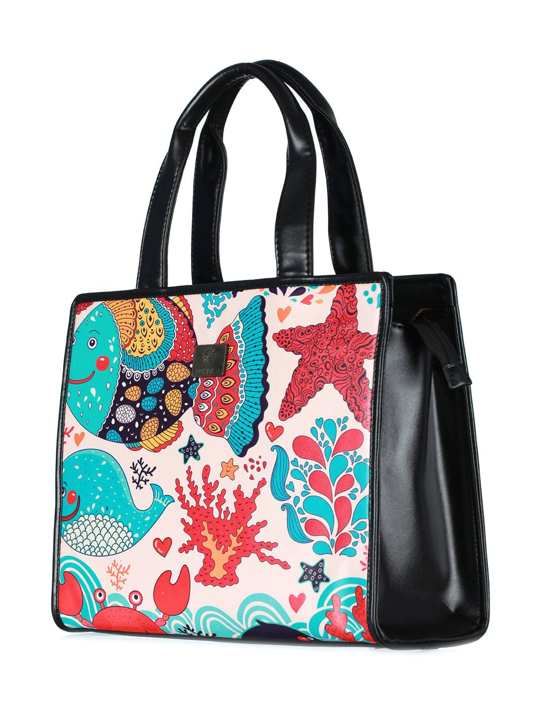 Women's Artistic Marine Digital Print Tote Bag - Priyaasi - Indiakreations