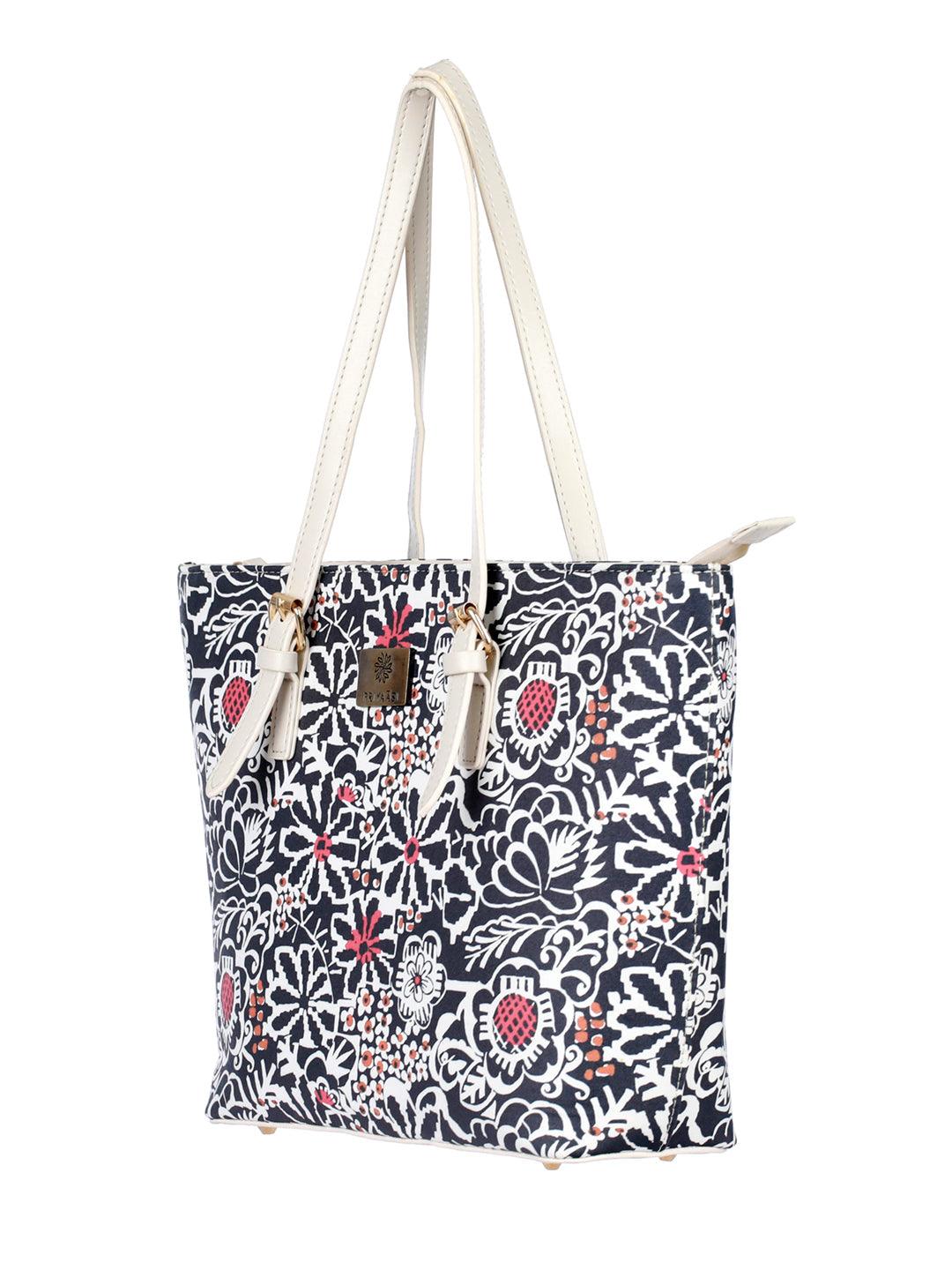 Women's Black Floral Motif Tote Bag - Priyaasi - Indiakreations