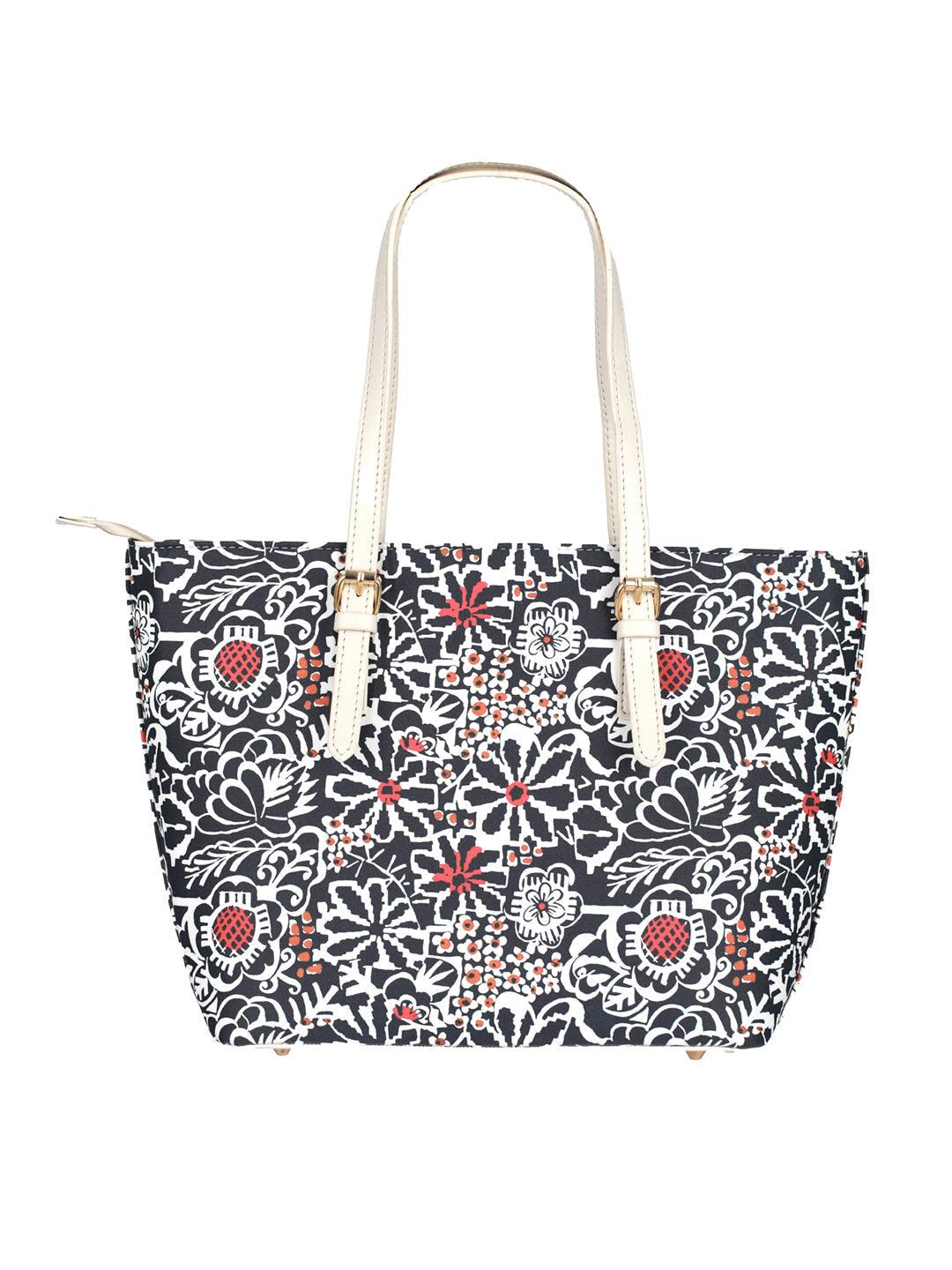 Women's Black Floral Motif Tote Bag - Priyaasi - Indiakreations